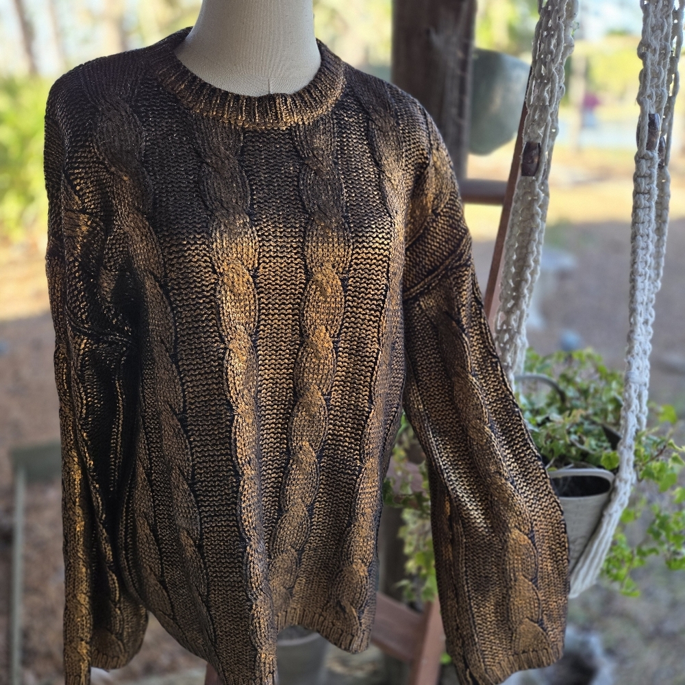 Jodifl Metallic Bronze Cable Knit Sweater Size Large